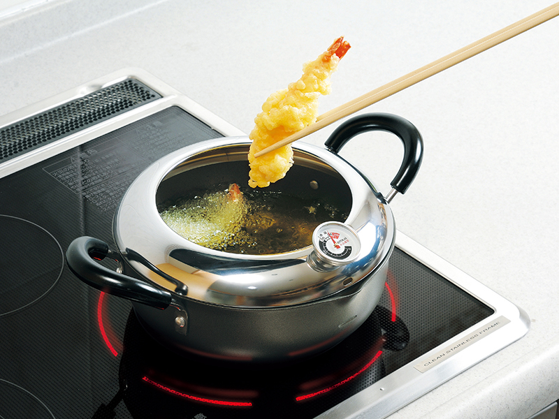 縁（えにし）　温度計付天ぷら鍋両手20cm