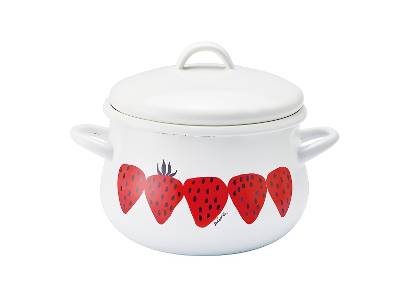 プルーン　ホーロー両手鍋16cmあかいちご