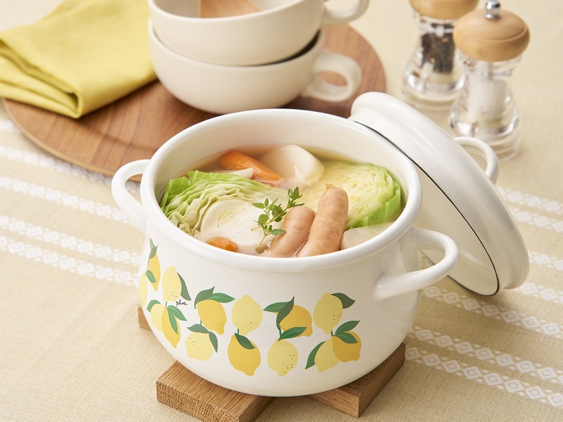 プルーン　ホーロー両手鍋16cm レモン