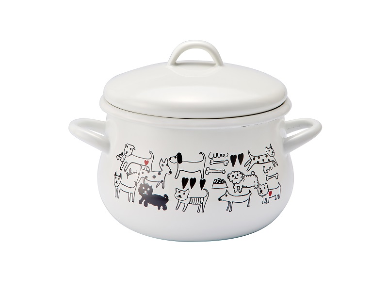 プルーン　ホーロー両手鍋16cmモノトーンドッグ