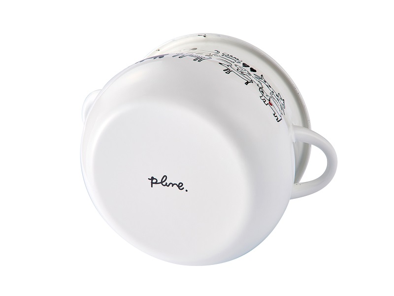 プルーン　ホーロー両手鍋16cmモノトーンドッグ