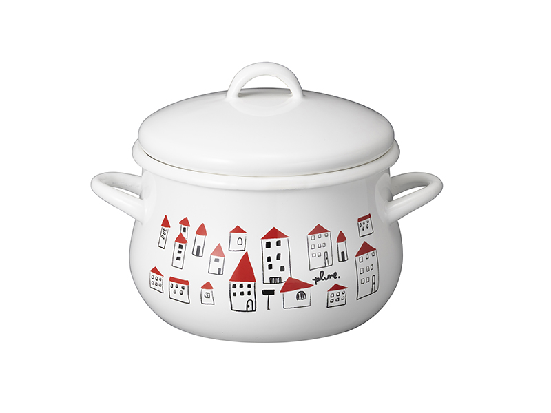 プルーン　ホーロー両手鍋16cm akaiyaneno