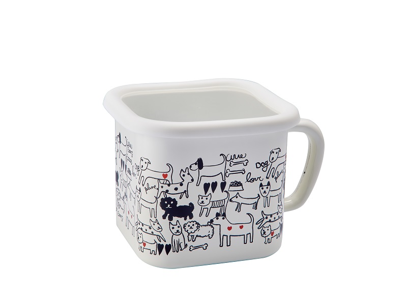 プルーン　ホーローマルチスクエアポットモノトーンドッグ