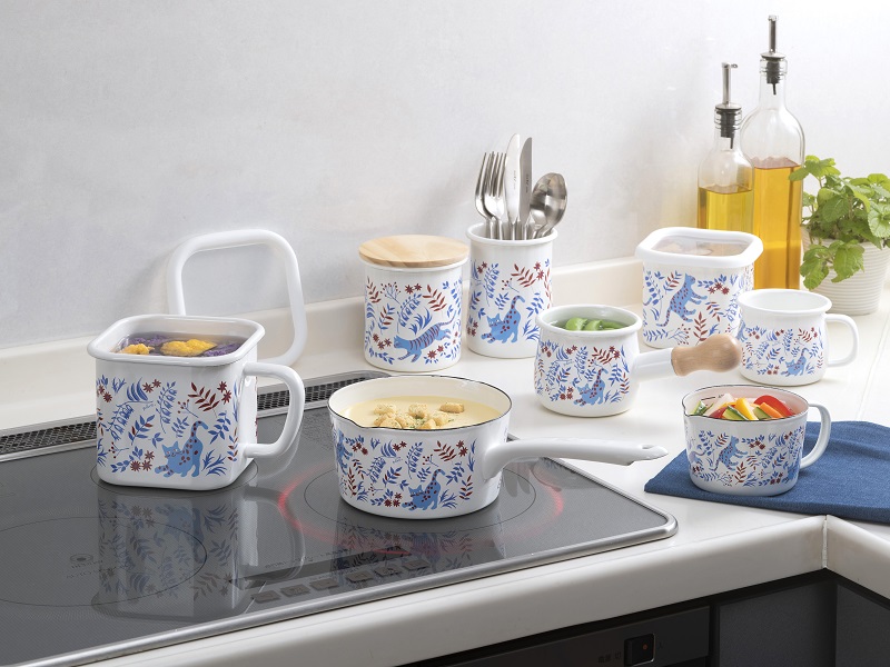 プルーン　ホーローマルチスクエアポットねこねこ